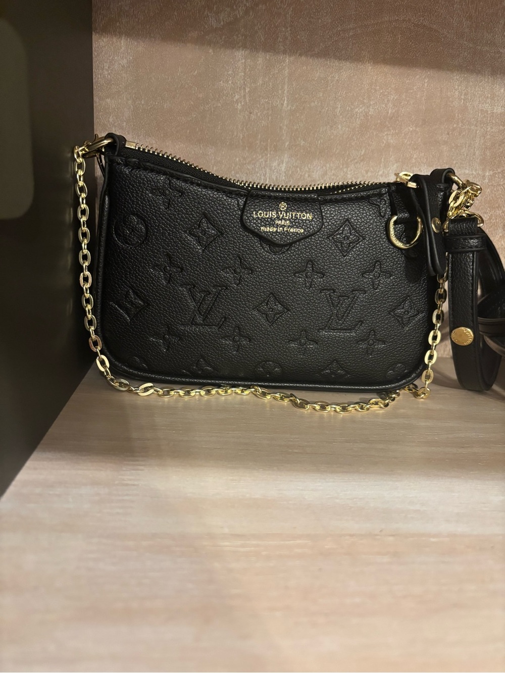 Small black Shoulder Bag with Gold Chain